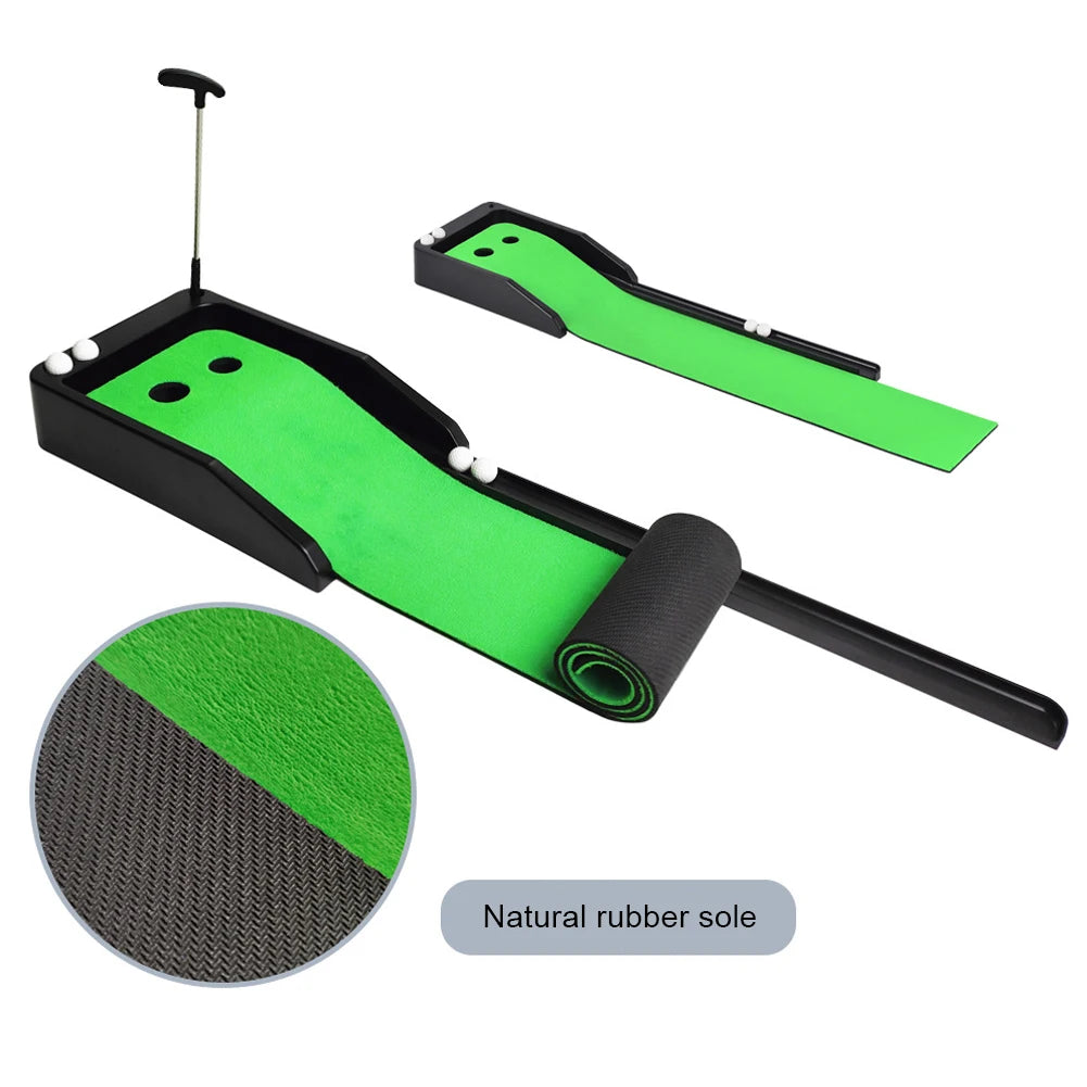 Putting Green Indoor Set Mini Putting Ball Pad with Ball Return/2 Holes Golf Putting Alignment Aid Pad for Men Gift Home Office