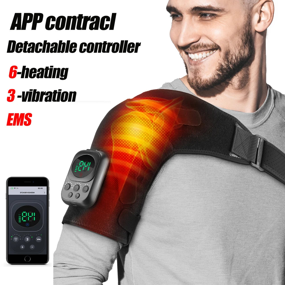 Electric APP Heating Shoulder Pain Relief Therapy Massage Heated Back Shoulder Brace Perfect For Cyclists Runners Adjustable Heating Shoulder Massage Belt For Arm Muscle Relaxation Sports Injuries
