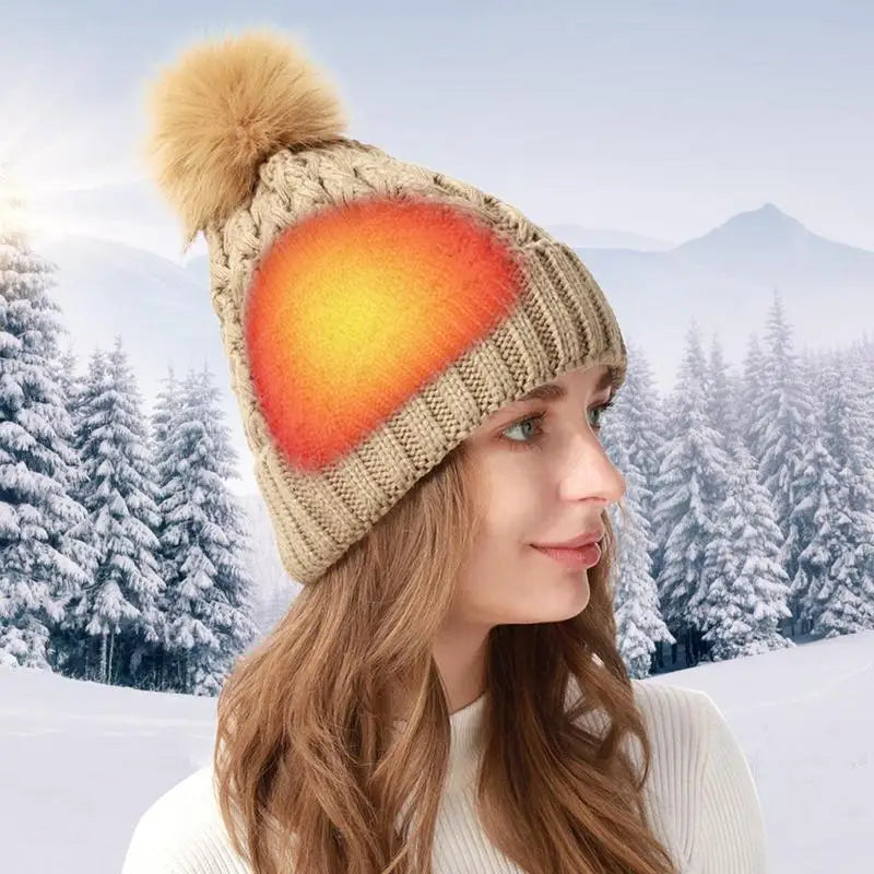 Heated Hat Efficient Heat Transfer Heated Hat Women Rechargeable Warm Winter Hat Knit Skull Cap Outdoor Sports Heated Beanies