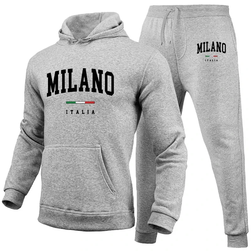 NEW Arrivals Men's Luxury Hoodie Set Milano Sweatshirt Sweat Pant for Male Hooded Tops Jogging Trousers Suit Casual Streetwear Tracksuit Outdoor Running Hiking Gym Sports Fashion Apparel Supplies