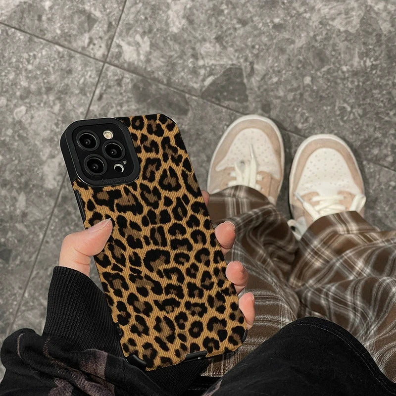 Brown Leopard Print Phone Case For iPhone 15 12 13 14 11 Pro Max Mini 7 8 Plus X XS XR SE Soft Shockproof Bumper Cover