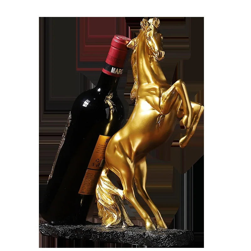Resin Golden Warhorse Wine Rack Figurines Horse Bottle Holder Storage Decoration Accessorie Collection Home Interior Item