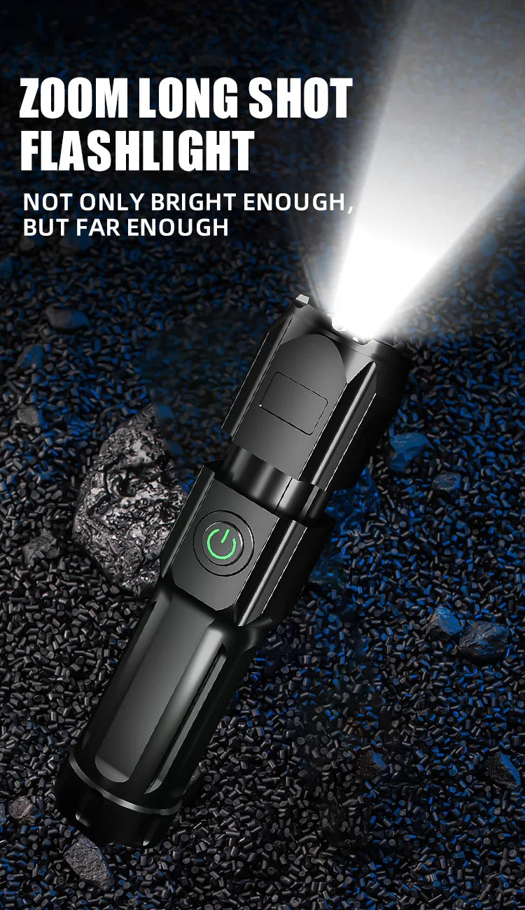 NEW Arrivals Telescopic Zoom Tactical Flashlights Rechargeable LED Torch 4 Lighting Modes Long-Range Waterproof Camping Fishing Flashlight