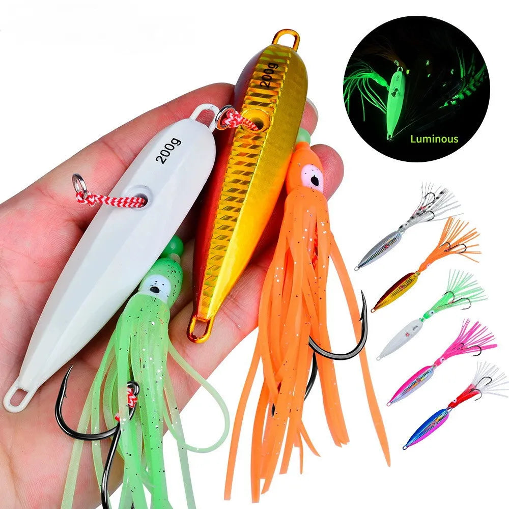 NEW  150g 180g 200g  Jig Bottom Ship Lures Metal Jig Octopus Skirt With Assist Hook Squid Bait Fish Bait Lake Sea Fishing Accessories