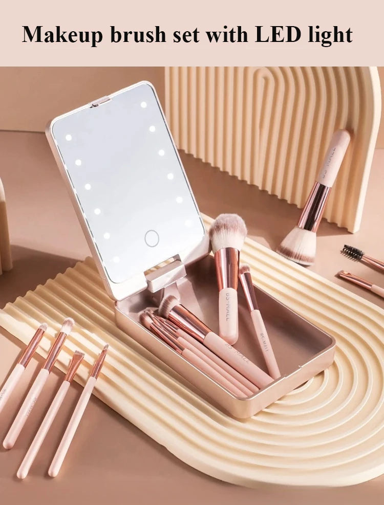 NEW Arrivals Make-Up Mirror Set with Lid Dustproof Organizer Lighted Makeup Brush Set Mirror for Bloggers Outdoor Travel Night Club Women Cosmetic Sets