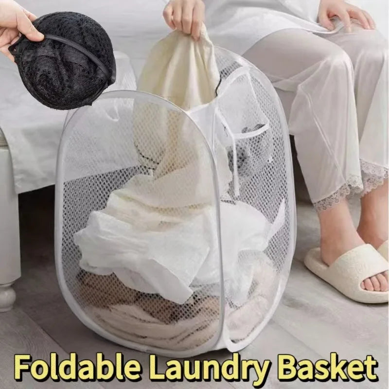 2-10 PCS Set Folding Dirty Laundry Sorting Basket Washing Frame Bathroom Cloth Mesh Storage Bag Frame Bucket Laundry Organizers Storage Pouch Cleaning Accessory Sets