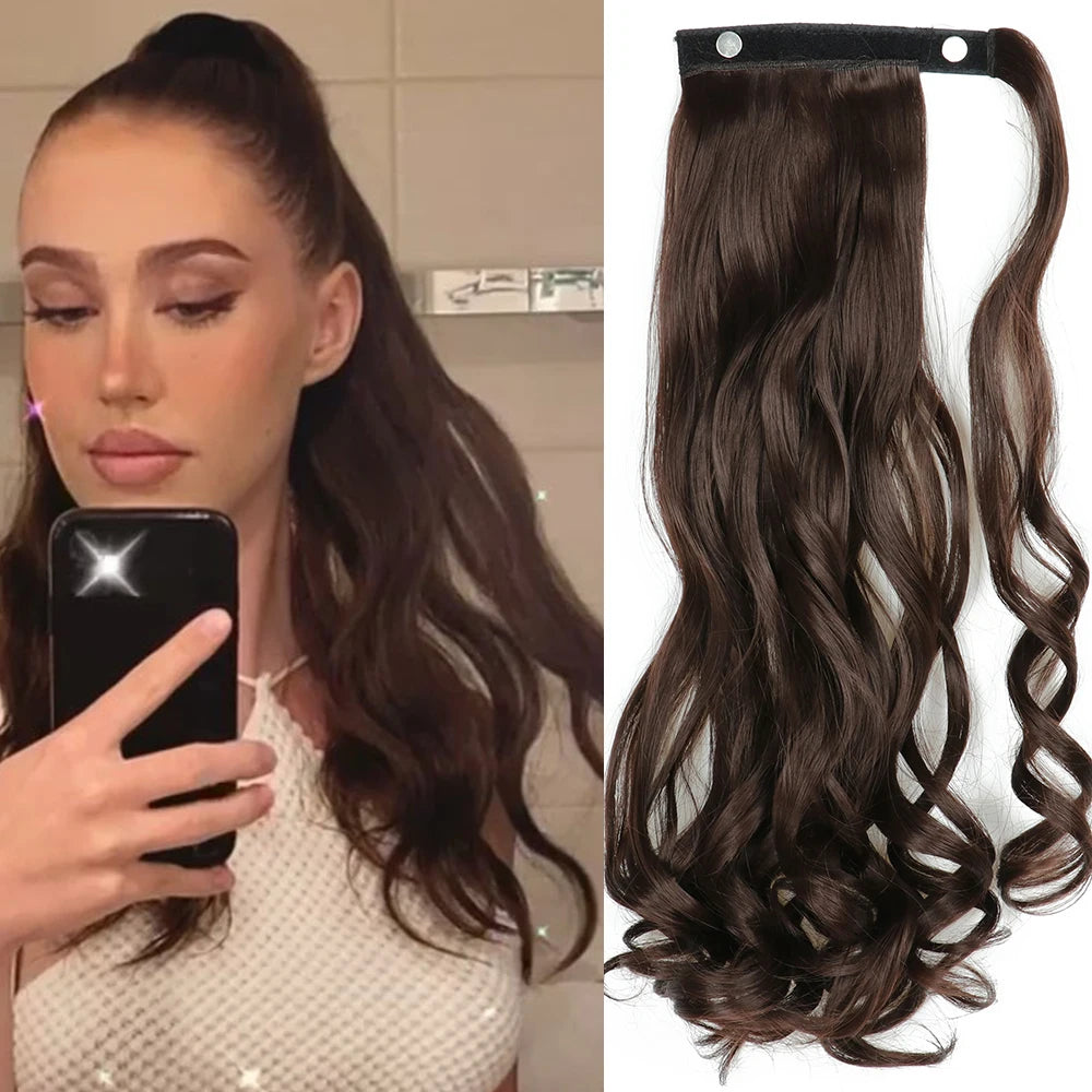 NEW  Synthetic Long Straight Wrap Around Clip In Ponytail Hair Extension Can Be Permed Heat Resistant Pony Tail Fake Hair