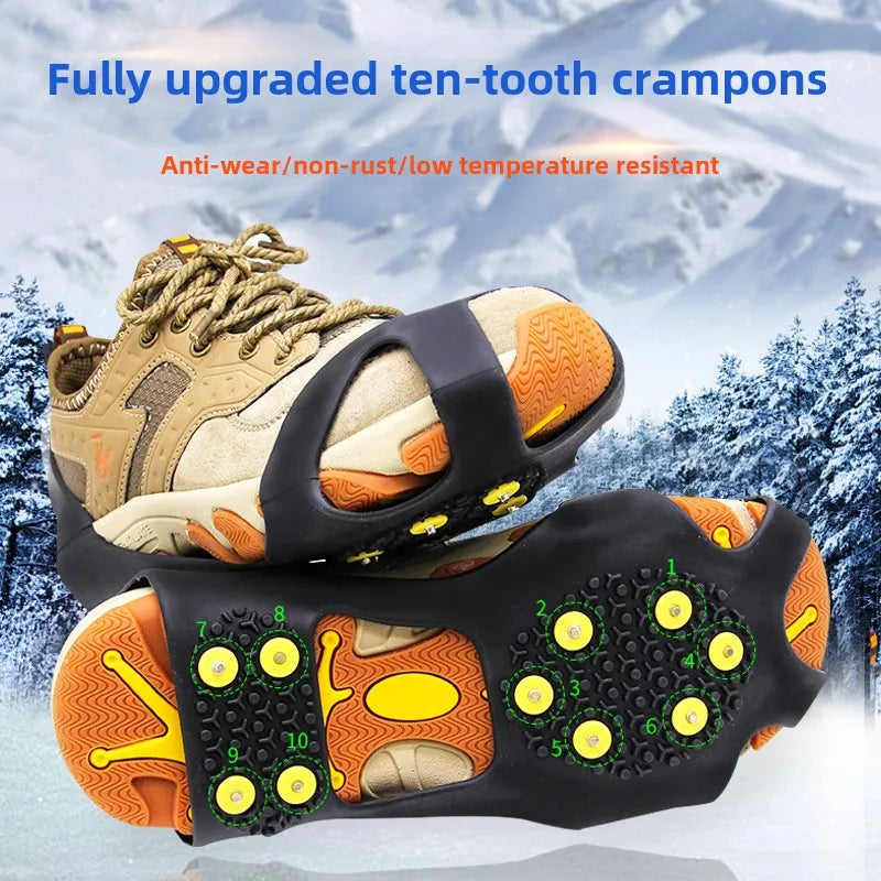 NEW Arrivals 10 Studs Snow Ice Claw Unisex Anti-Skid Snow Ice Plastic Elastomer Climbing Crampons Shoes Boots Covers Walking Hiking Accessories Sports Supplies