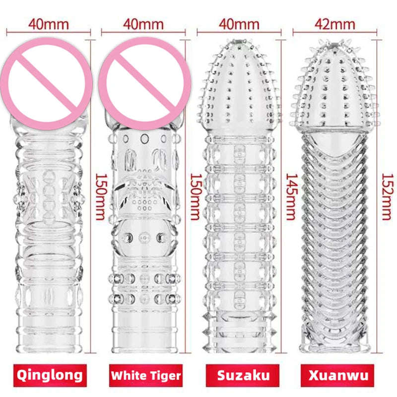 Adult Big Penis Cover Extender Male Cock Enlargement Sexy Dick Reusable Sexuality Silicone Condom Funny Adult Erotic Toys for Men 18