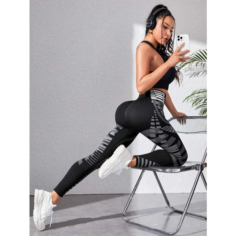 Printed Seamless Yoga Leggings Women High Waist Leggings Fitness Hip Liftting Slim Fashion Gym Trainning High Elastic Knit Tight