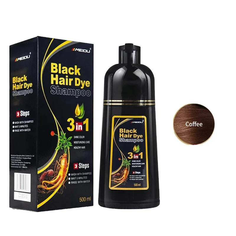 NEW 500ml Korean Hair Dye Shampoo 3 in1 Darkening Hairs Instant Gray To Black Polygonum Multi-Florum Natural Coloring Cover Men Women Hair Care Supplies