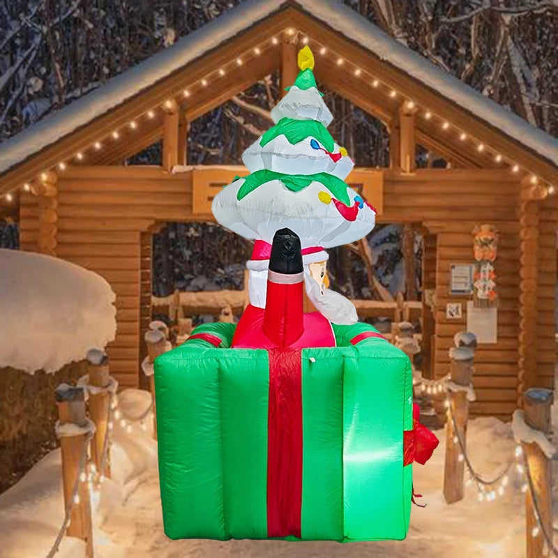 5.9FT/1.8M Xmas Decor Inflatable Santa Tree Box Build-in LED Lights Christmas Indoor Party Outdoor Garden Scene Layout Ornament