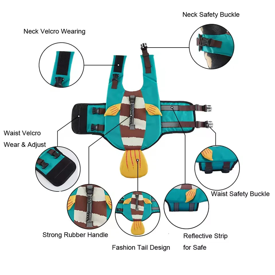 12 Colors Top Quality Dogs Life Jacket for Small Medium Large Dogs Swim Boating Flotation Vests High Buoyancy Shark Pet Swim Safety Vest Pets Apparel Supplies