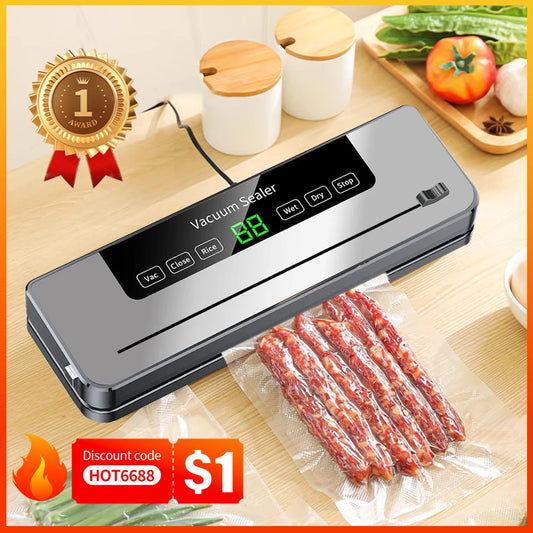 Electric Vacuum Sealer + Vacuum Bags Food Storage Seal Touch Button Dry/Wet Built-in Cutter Kitchen Food Sealing Vacuum Packaging Machine Home Kitchen Accessories