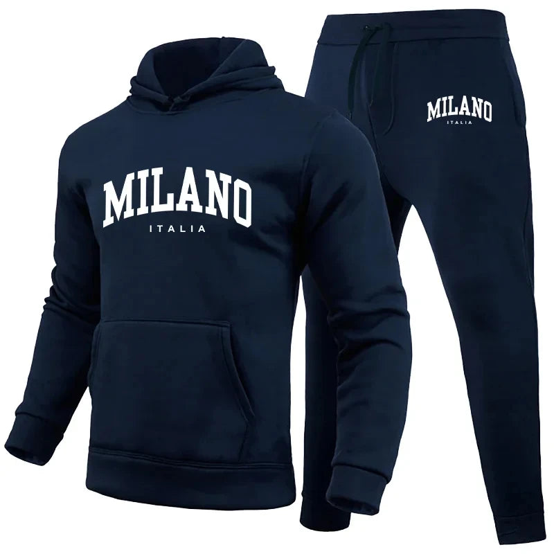 NEW Arrivals Men's Luxury Hoodie Set Milano Sweatshirt Sweat Pant for Male Hooded Tops Jogging Trousers Suit Casual Streetwear Tracksuit Outdoor Running Hiking Gym Sports Fashion Apparel Supplies