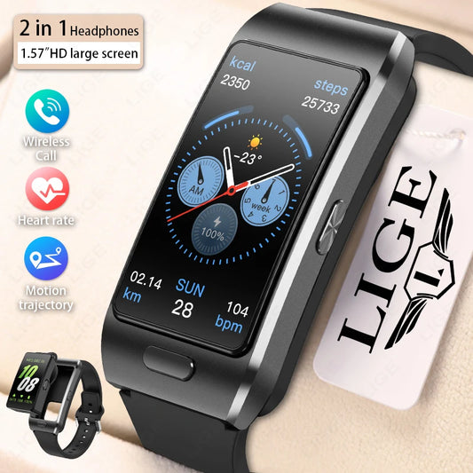 NEW 2 In 1 TWS Headset Smart Watch 1.57" Men Women GPS Touch Screen Sports Fitness ECG Heart Rate Watches Bluetooth Call Music Smartwatch