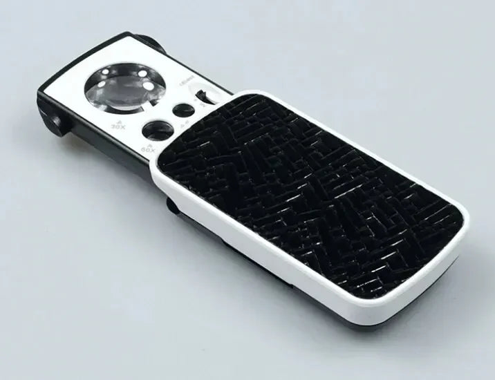 Portable Triplex Magnification Loupe 30X-90X-Slide-Out LED/UV Lighted Jewelry Magnifier for Precision Gemology & Micro-Engraving