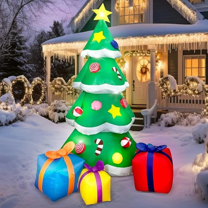 2.1M/7FT Xmas Inflatable Tree Set Ornament 3 Gift Boxes Christmas Trees Build-in LED Lights Indoor Party Outdoor Garden Props Decoration