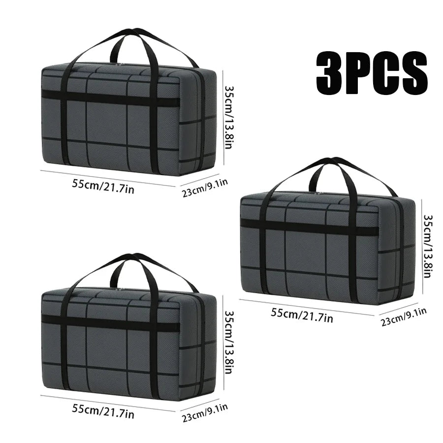 3 PCS Set Large Capacity Outdoor Moving Travel Packing Hand-Held Clothes Storage Organizer Bag Foldable Dust-Proof Non-Woven Fabric Packing Bags Bedroom Wardrobe Organizer Sets