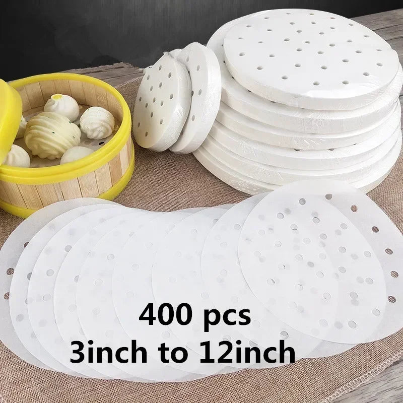 400/500 PCS Set White Round Steam Food Steamer Buns Paper Liners Dim Sum Non-Stick Oven BBQ Grill Paper Hamburger Patty Baking Paper Cooking Tools Kitchen Supplies