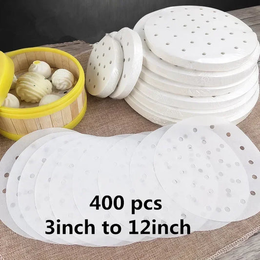 400/500 PCS Set White Round Steam Food Steamer Buns Paper Liners Dim Sum Non-Stick Oven BBQ Grill Paper Hamburger Patty Baking Paper Cooking Tools Kitchen Supplies