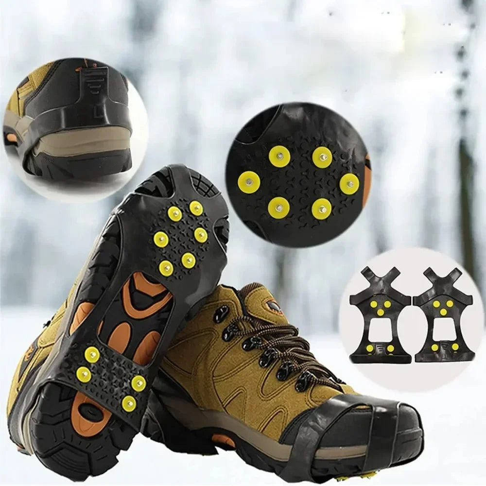 NEW Arrivals 10 Studs Snow Ice Claw Unisex Anti-Skid Snow Ice Plastic Elastomer Climbing Crampons Shoes Boots Covers Walking Hiking Accessories Sports Supplies