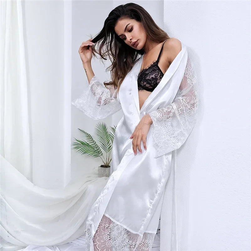 Luxurious Bridesmaid Robes for Women's Sexy Lingerie Satin Kimono Sleep Long Dress Sleepwear Pajamas Bathrobe Nightgown Female Ladies Luxury Lingerie Fashion Apparel Products