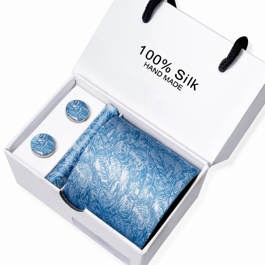 100% Silk 57 Types/Colors NEW Set Top Grade 8cm Tie + Pocket Squares + Cufflink Set Necktie Box Suit Accessories Men Fit Formal Wedding Party Business Dinner Gift for Husband Boyfriend Lover