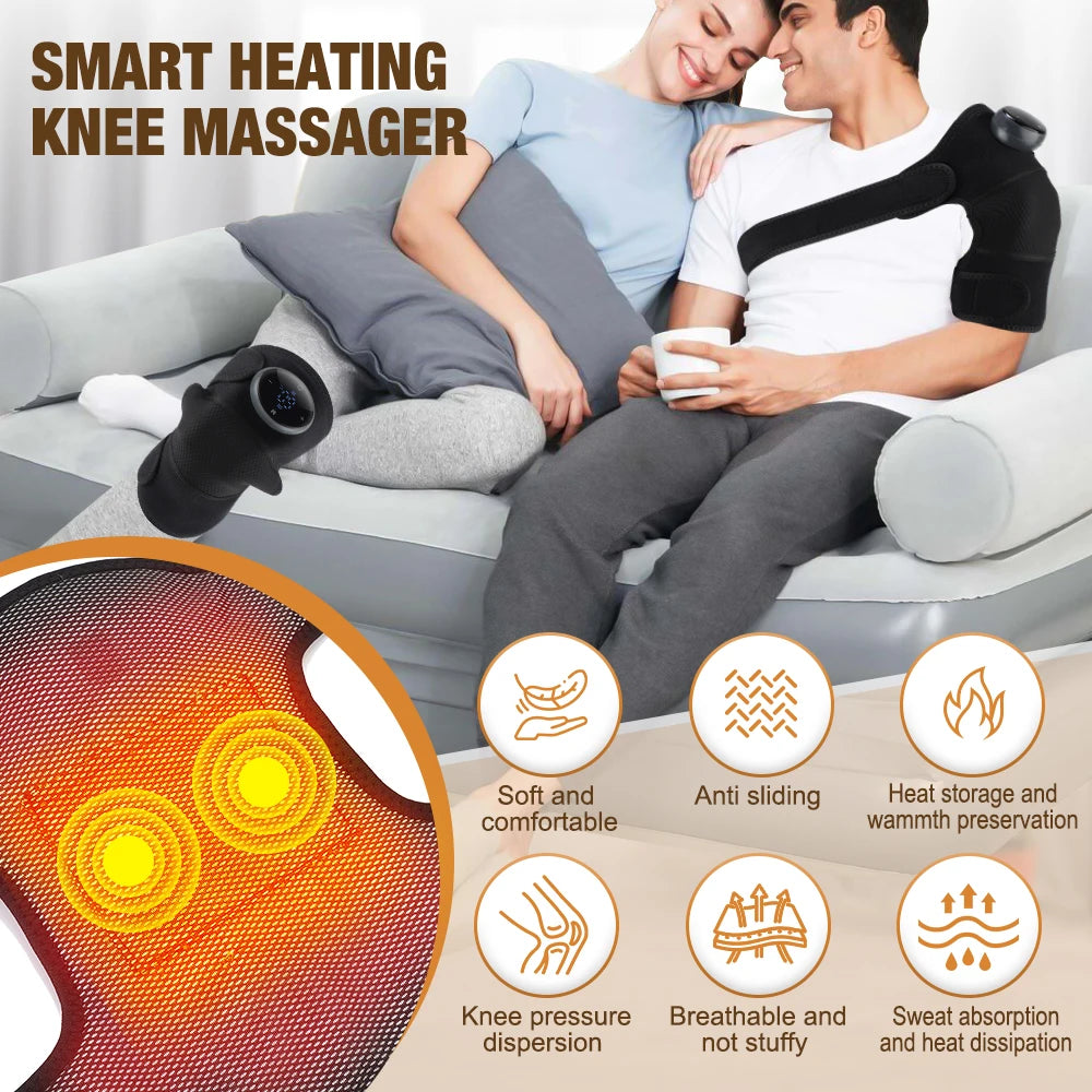 NEW 1-2 PCS Set 4000mAh Rechargeable Knee Massager 3 Gear Vibration Massage Adjustable Shoulder Brace Electric Heating Pads Leg Knee Warmer Health Care Supplies