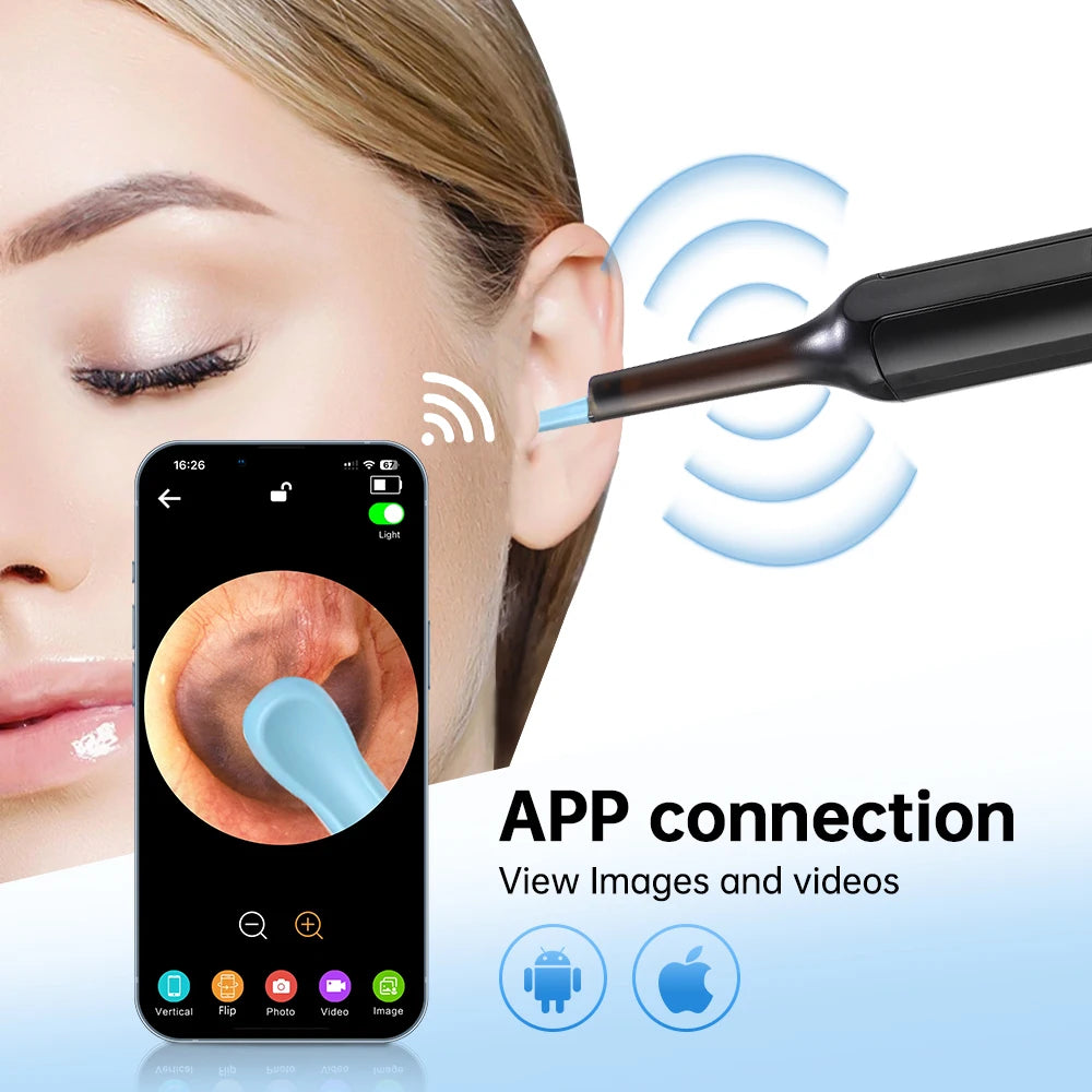 Wireless Smart Visual Ear Cleaner With Camera and APP Connection 6 LED Lights 3.0mm Lens Ear Wax Removal Endoscope Otoscope Type C Charging Tool Health Care Ear Cleaner Kit