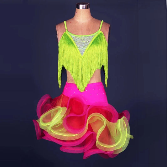 NEW Arrivals Women Dancing Dress Woman Ballroom Tango Fringe Salsa Rumba Adult Tassel Top And Skirt Professional Latin Dance Costume