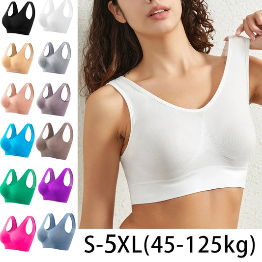NEW Arrivals S-5XL Plus Size  Women Sports Bra Large Size No Steel Ring Seamless Underwear Removable Chest Pad Running Sport Yoga Vest Bras