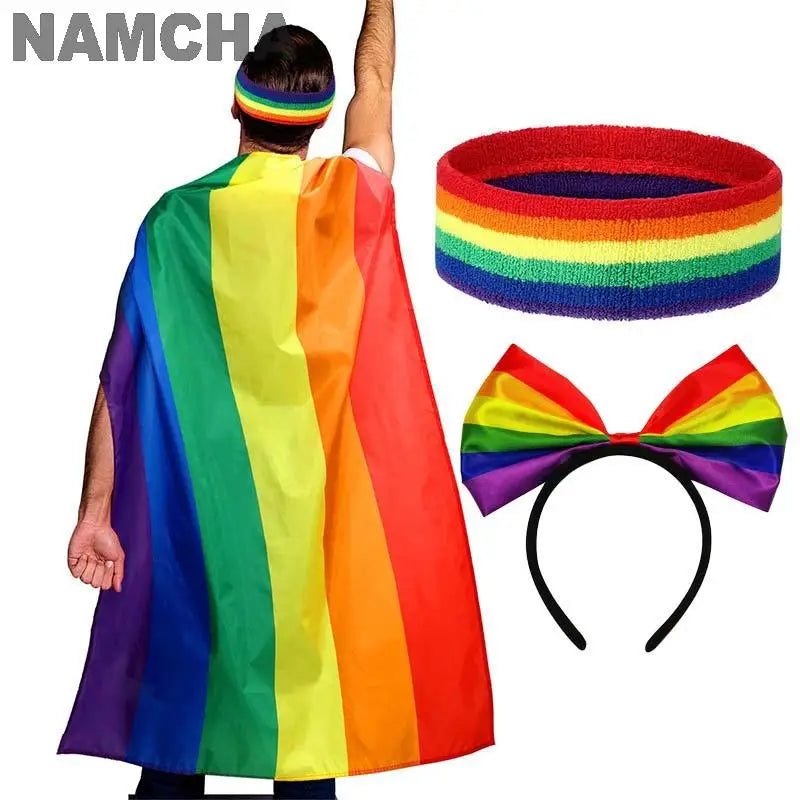 LGBT Rainbow Flag Cape Pride Month Cloak Shawl Hair Bands Bow Stretch Headbands Digital Printing Holiday Party Supplies