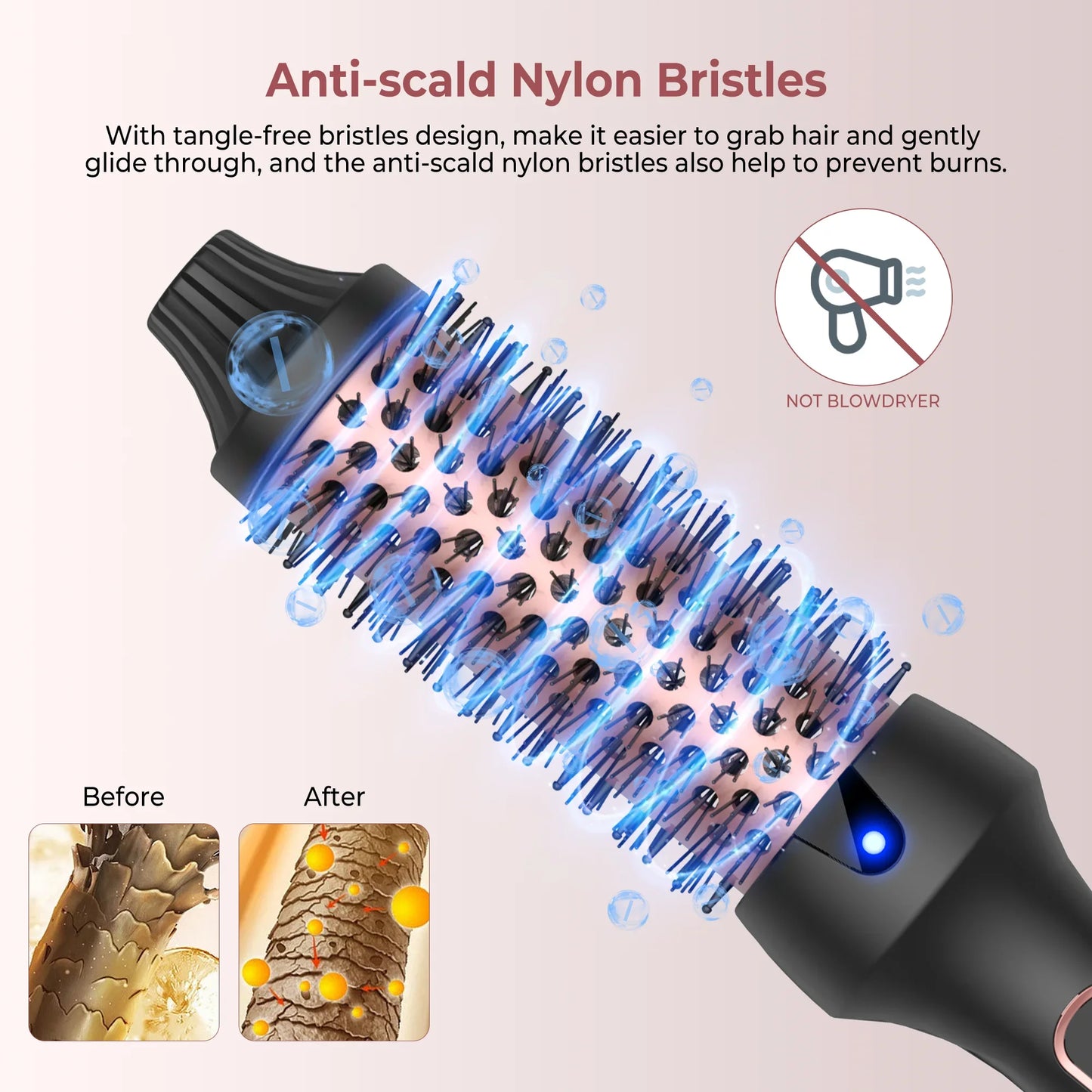 UK Plug Heated Styling Brush 3-in-1 Ionic Hair Curler/Straightener with Anti-Scald Electric Curl Wand Curling Iron Hair Styling Tools