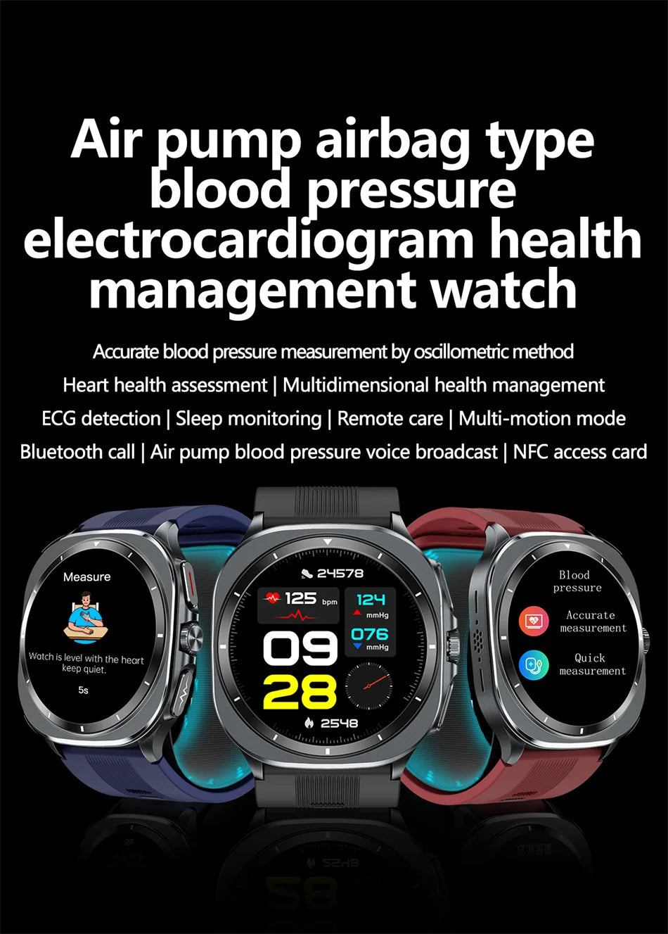 NEW Sapphire Smart Watches Blood Pressure Health Monitoring Blood Lipid Uric Acid ECG PPG NFC Call Health Smartwatch For Android iOS Sports Health Care Supplies
