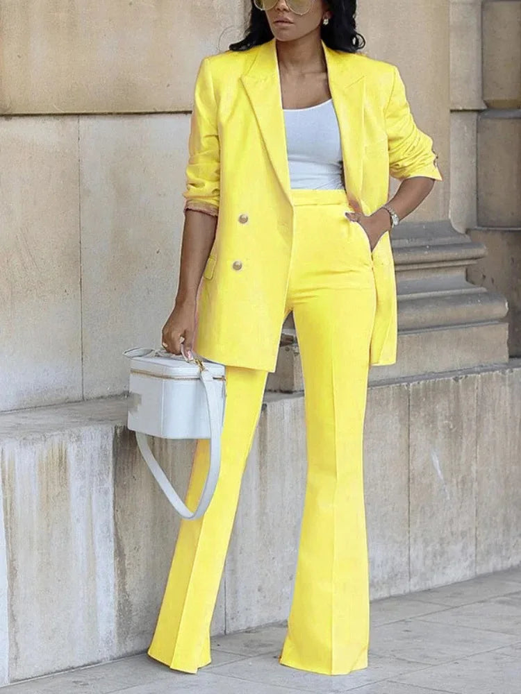 2 PCS Set S-3XL Plus Size 5 Colors Autumn Winter Spring Outfits for Women Blazer Jackets High Waisted Straight Leg Pants Suits Set Business Casual Office Lady Clothing Supplies