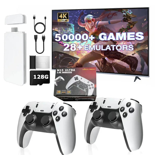New 4K TV Game Stick M15 Ultra 64G 128G Handheld Game Player 2.4G Dual Wireless Controller 50000+ Games Family Game Player Computer Accessories Gaming Supplies