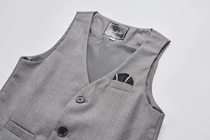 3 PCS Set 10 Colors Boys Kids Vest and Pants Set + Tie + Bowtie Formal Dress Suit Teen Boy Wedding Guest Evening Birthday Party Communion Outfit Kids Piano Host Performance Costume