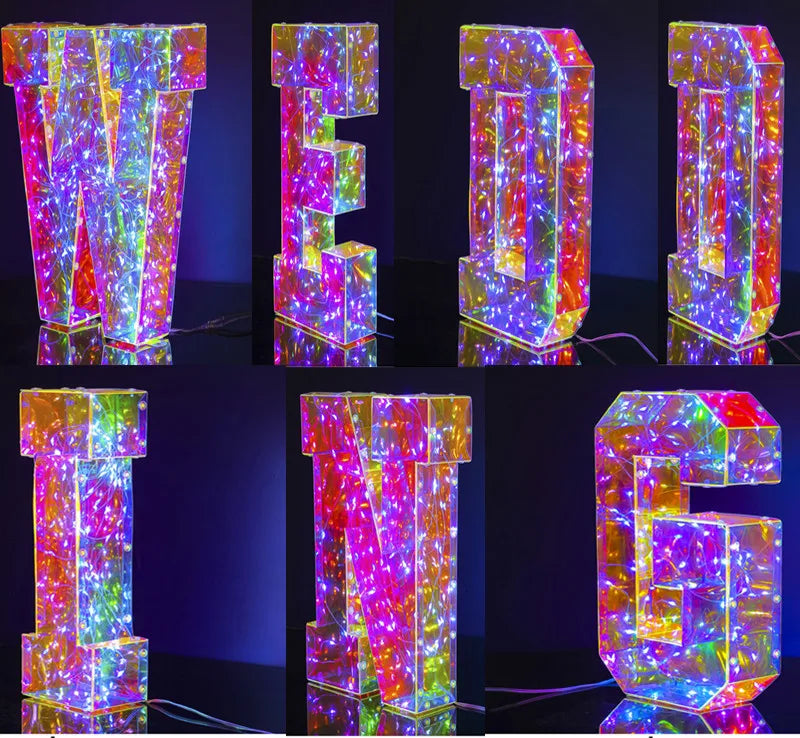 NEW Arrivals Novelty Laser Letters LED Luminous Alphabet Numbers Lights Illusory Christmas Decorative Lamps For Wedding Birthday Xmas New Year Eve Outdoor Garden Lawn Courtyard Decoration Accessories Supplies