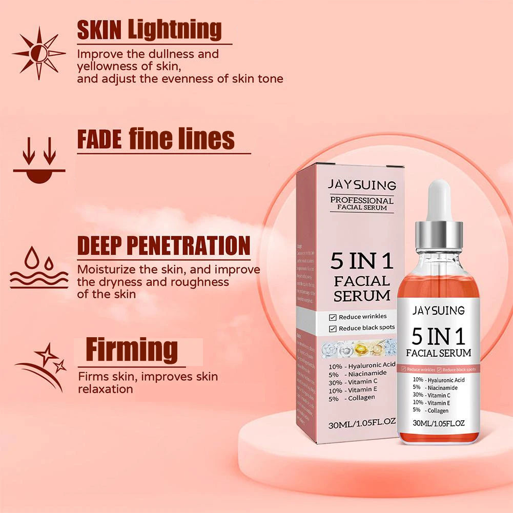 5 In 1 Fade Fine Lines Firming Face Serum Moisturizing Brightening Vitamin C Hyaluronic Acid Facial Serum Shrink Pores Skin Care