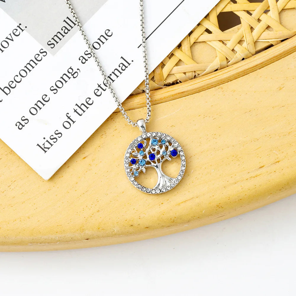 Tree of Life Bohemian Diamond Pendant Necklace Women's Hollow Nature Life Tree Cross-Border Sales Religious Belief Floral Zinc Alloy Necklace