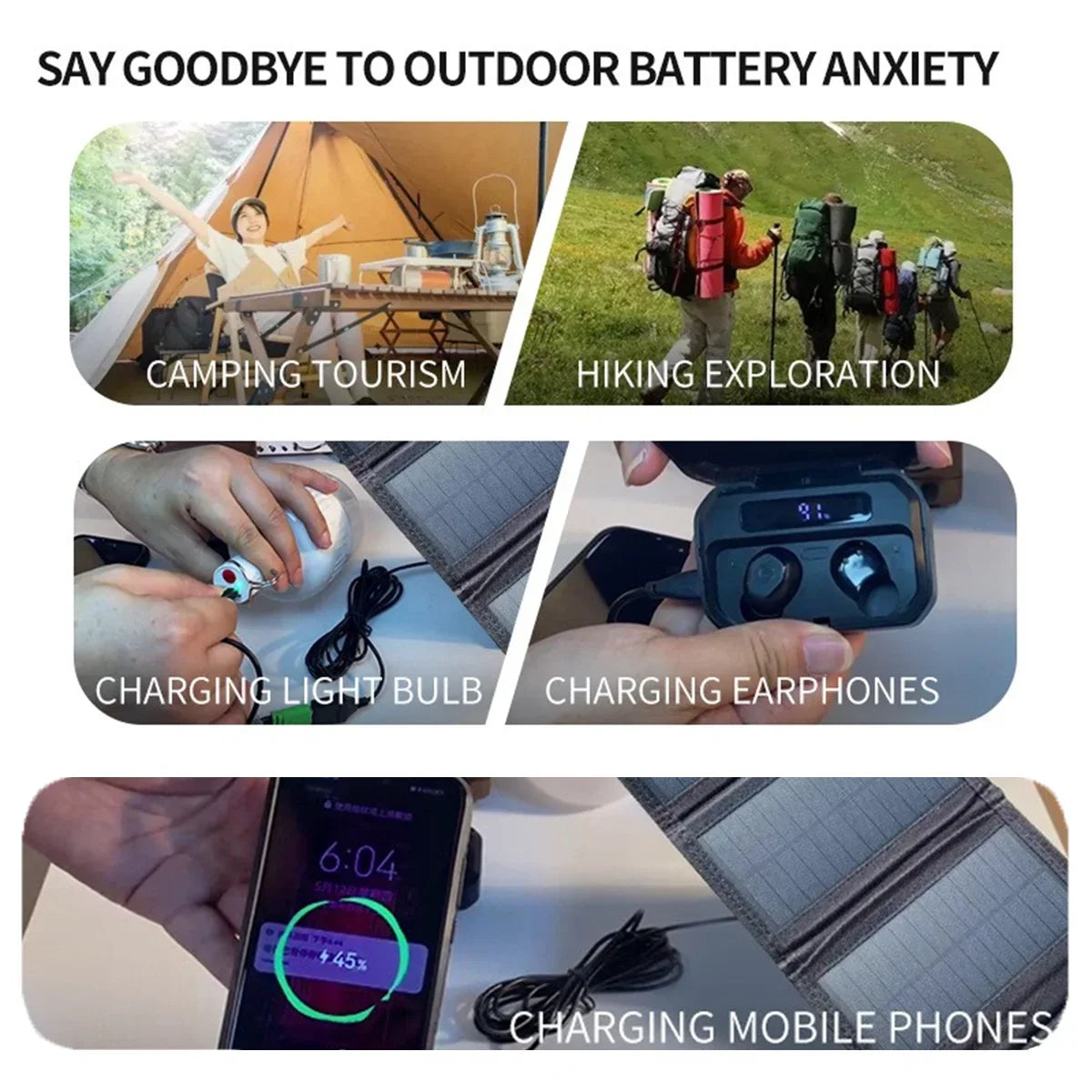Outdoor Travel Camping 25W-100W Foldable 5V Rainproof USB Solar Charger for Smartphone Power Bank Portable Outdoor Mountains Hiking Emergency Survival Power Supply
