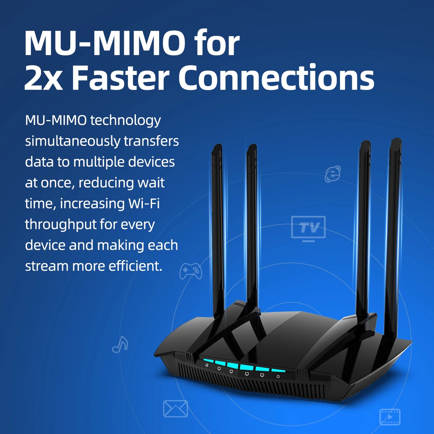 PIX-LINK AC1200 Dual Band Gigabit WiFi Router 1200Mbps 5GHz/2.4GHz MU-MIMO WPA3 4 Antennas Full Gigabit Ports Cover 300m²