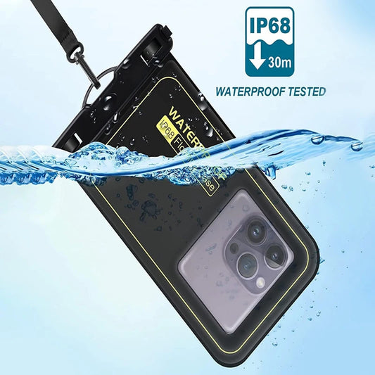 NEW Floating Airbag IP68 Waterproof Swimming Sports Bag Pouch Phone Case Touch Screen & Strap For iPhone Samsung 6.8" Mobile Phone