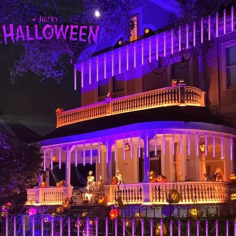 NEW Arrivals LED Lights Stalactites Meteor Shower Rain Lights 2/4Set Falling Rain Fairy String Lights Christmas Holiday Snow Falling Icicle Cascading Light Home Outdoor Decoration Accessories Supplies