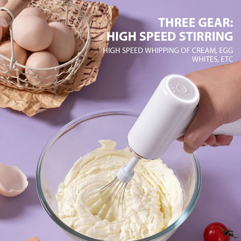Electric USB-Type C Egg Beater Rechargeable Home Handheld Small Wireless Egg Beater Baking Cream Electric Whip Blender Hand Mixer for Cakes