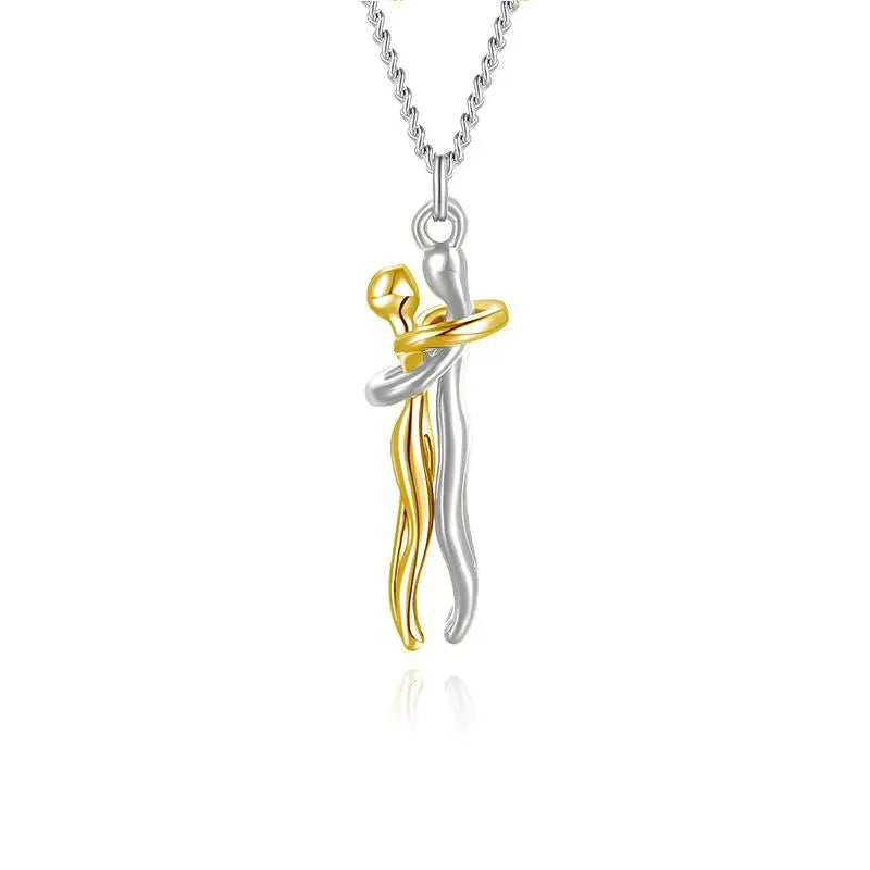 Hug Couples Pendant Necklace 50cm Chain for Him and Her, The Tale of Two Lovers Jewelry, Affectionate Hug Necklaces Couple for Women Men