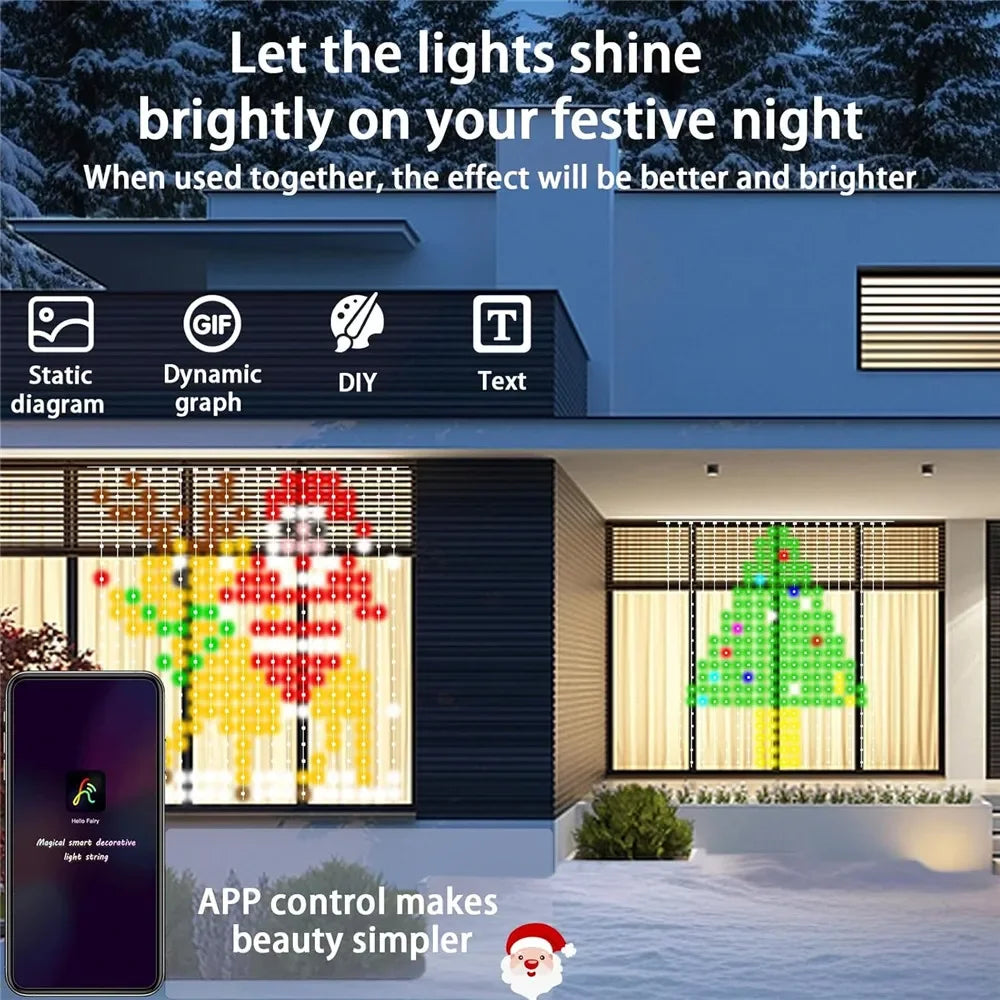 Ai Smart Window Curtain Lights 400LEDs Smart Curtain Lights DIY Text LED String RGB Waterproof Fairy Lights Music Sync Display for Window Bedroom Wedding Party Shops Night Clubs Decor