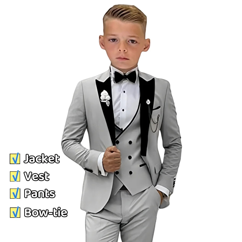 3 PCS Set 3Y-14Y 7 Colors Autumn New Arrival Kids Formal Suit Set, Velvet Notched Lapel Neck , Matching Vest and Pants, Boy's Tuxedo Set