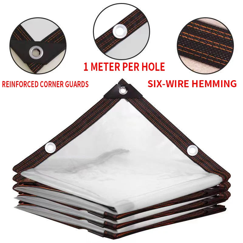 NEW Arrivals Thicken Transparent Waterproof 5-8 People Tarpaulin Garden Rainproof Sun Shelter Clear Poly Tarp Plant Cover Insulation Shed Cloth with Grommets Home Outdoor Garden Supplies